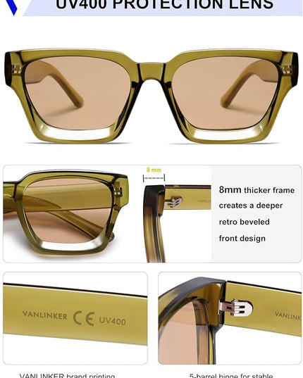 VANLINKER Thick Square Sunglasses for Men Women Retro Chunky Rectangle Shades UV400 Protection VL9731