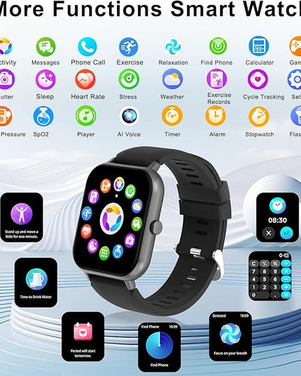 Smart Watch for Men Women Compatible with iOS Android Phone, 1.83" Full Touchscreen IP68 Waterproof Smartwatch,Fitness Tracker with Make/Recive Call 123+ Sport Modes Heart Rate/Sleep Monitor