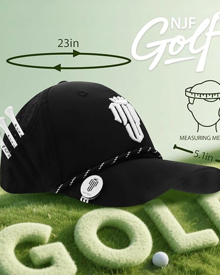 NJF Golf™ Hat Men - Breathable Mens Golf Hats, Adjustable Rope Snapback Cap, Convenient Cap with Tee Holder