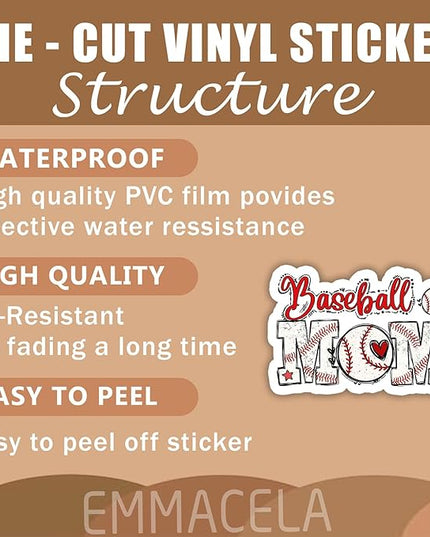 (3PCS) Baseball Mom Sticker, Sport Stickers - Waterproof Vinyl Decal for Laptop, Water Bottle, Tumbler, Scrapbook, Helmet, Gift for Mom Mama Mother's Day Size 3" x 2.9 "