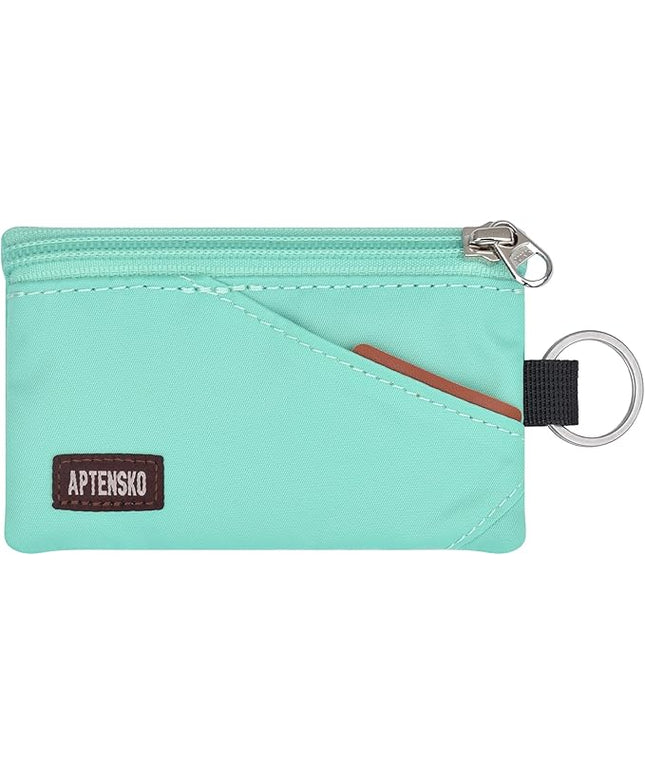 RFID Travel Wallet with Adjustable Lanyard-Zipper Small Wallet with ID Card Holder, Keychain for women&men-Minimalist Slim Waterproof Nylon case for ID, Cash, Key (Mint Aqua)