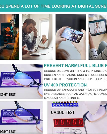 EYEURL 2 Pack Reading Glasses for Women Men, Blue Light Blocking Lightweight TR90 Readers Filter Glare/UV Rays/Eyestrain, 0.50
