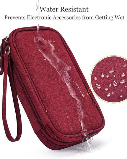 Electronics Accessories Organizer Pouch Bag, Travel Universal Organizer for Cable, Charger, Phone, SD Card, Business Travel Gadget Bag (Wine Red)