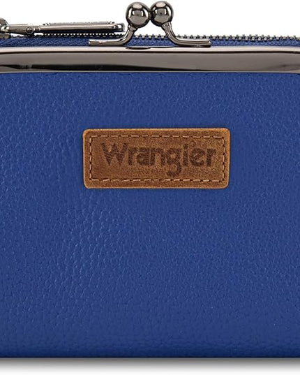 Montana West Wrangler Women's Wallet RFID Blocking Wallets Small Bifold Credit Card Holder with Kiss Clasp Navy