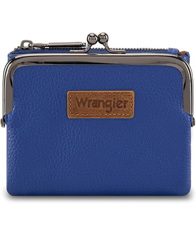 Montana West Wrangler Women's Wallet RFID Blocking Wallets Small Bifold Credit Card Holder with Kiss Clasp Navy
