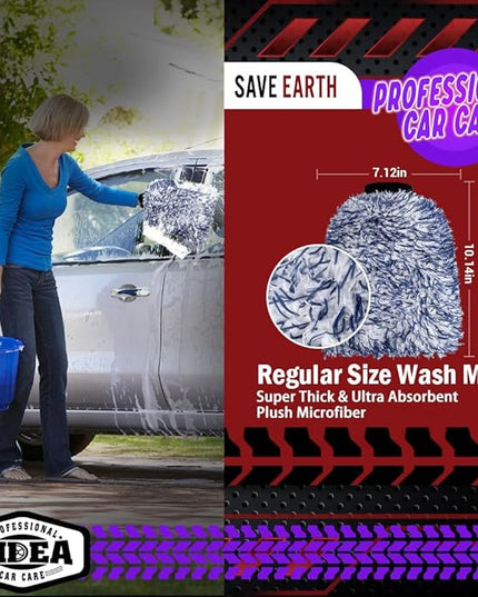 AIDEA Car Wash Mitt Microfiber, 2PK Scratch Free Lint-Free, Wheel Cleaner Mitts, Extra Plush Premium Microfiber Mitt Car Wash Brush, Regular Size 7.12''X10.14''