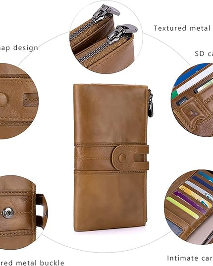 myfriday Women's RFID Blocking Genuine Leather Wallet, Bifold Long Clutch Wallet Money Clips Ladies Card Holder Purse