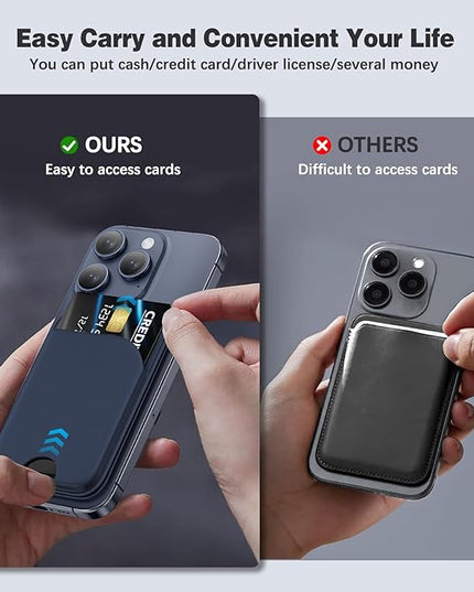 Magnetic Wallet for iPhone - Mag-Safe Wallet Lightweight Magnetic Phone Stand Adjustable Leather Card Holder for iPhone 17/16/15/14/13/12 Series, Not for Mini (Dark Blue)