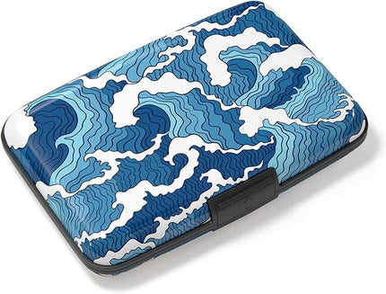 Atufsuat Credit Card Holder, Mini Aluminum Card Wallet RFID Blocking Slim Metal Hard Card Case for Women Men, Blue Sea Wave