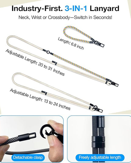 Phone Lanyard Crossbody, 3-in-1 Neck Strap& Wrist Strap, Adjustable Anti-Theft Lanyard with 2 Phone Tether Tabs, Universal Cell Phone Strap for All Case,Travel Essential,Beige
