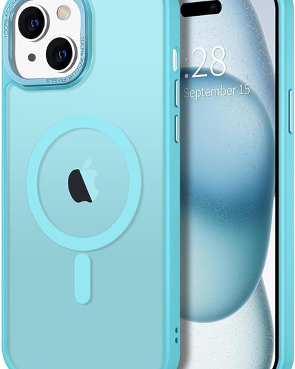 Hython Case for iPhone 15 Plus Case Magnetic Translucent Matte Phone Cases 6.7" [Compatible with MagSafe] Thin Slim Fit Shockproof Bumper Hard Protective Cover for Women Men Girls, Frosted Lake Blue