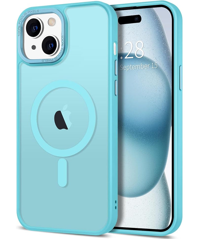 Hython Case for iPhone 15 Plus Case Magnetic Translucent Matte Phone Cases 6.7" [Compatible with MagSafe] Thin Slim Fit Shockproof Bumper Hard Protective Cover for Women Men Girls, Frosted Lake Blue