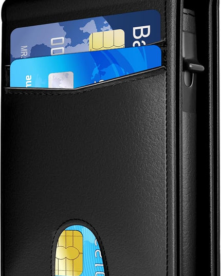 QLD Wallet for Men - RFID Blocking [Functional & Practical] Bifold Slim Minimalist Credit Card Holder Pop Up Metal Case with Cash Slot, Front Pocket with ID Window, Gift Boxed (BLACK)