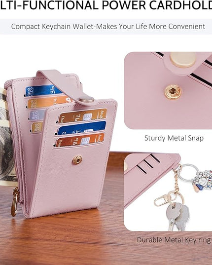 POIUGOYA Slim Wallet for Women,RFID Blocking Bifold Credit Card Holder with Zipper Coin Pocket,ID Window,Keychain