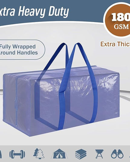 6 Pack Extra Heavy Duty Large Moving Bags with Strong Zipper & Comfortable Handles, Sturdy & Durable Clothes Storage Bags Totes Bins, Packing Moving Boxes for College Supplies, Blue