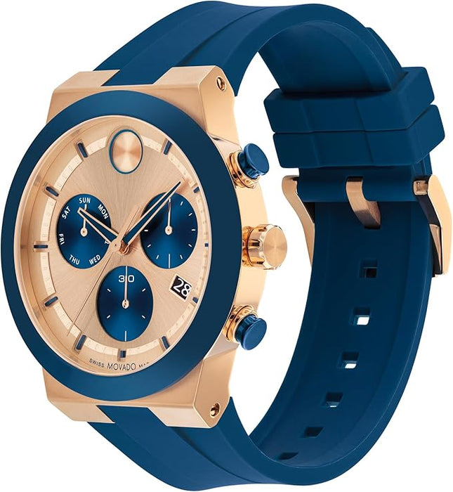 Movado Bold Fusion Men's Watch - Swiss Quartz Chronograph Movement, Silicone Strap - 5 ATM Water Resistance - Luxury Fashion Timepiece for Him - 44.50mm