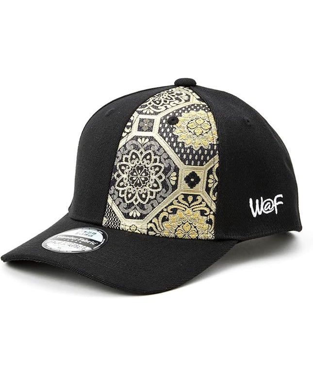W@nderFabric Traditional Japanese Kimono Baseball Cap, Embroidered Pattern, Adjustable Snapback Flat Brim, 6-Panel Cap