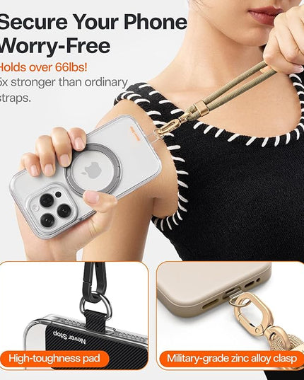 TORRAS Phone Lanyard Crossbody with 2 Phone Tabs, Adjustable Anti Theft Phone Strap for iPhone 17 Pro Max, Premium Metal Buckles, Universal Cell Phone Neck lanyard for Women and Men, Khaki