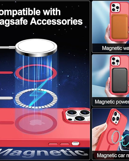 Hython Case for iPhone 12 Pro Max Case Magnetic Translucent Matte Phone Cases 6.7" [Compatible with MagSafe] Thin Slim Fit Shockproof Bumper Hard Protective Cover for Women Men Girls, Frosted Red