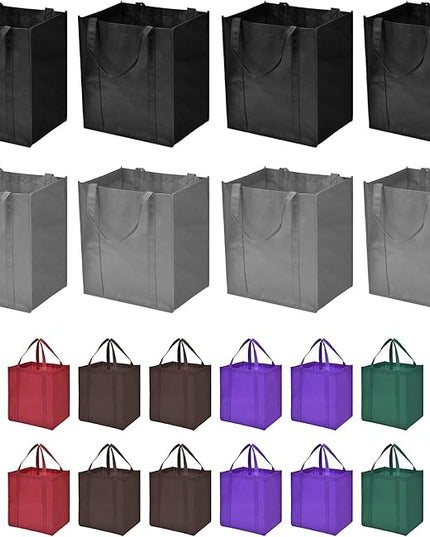 JERIA 24-Pack Reusable Grocery Bags，Large Washable Foldable Shopping Bags，Heavy Duty Tote Bags with Reinforced Handles