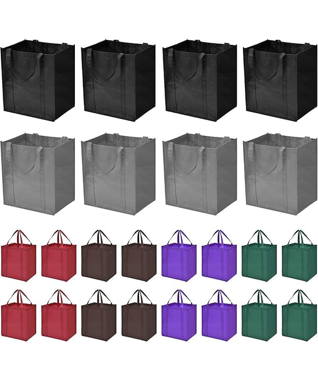 JERIA 24-Pack Reusable Grocery Bags，Large Washable Foldable Shopping Bags，Heavy Duty Tote Bags with Reinforced Handles