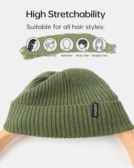 Zylioo Plus Size Fleece Lined Beanie Hat,2XL/XL/L/M/S Thermal Knitted Hat,Winter Warm Lined Snow Hats for Women Men