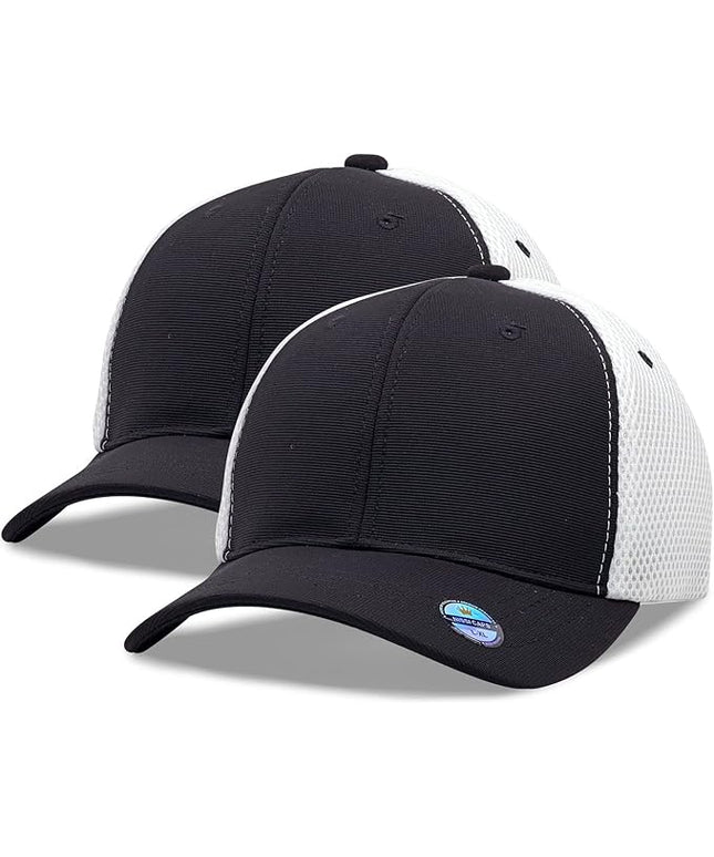 [2 Pack] Hybrid Stretch-Fitted Trucker Cap, Baseball Cap with Air Mesh