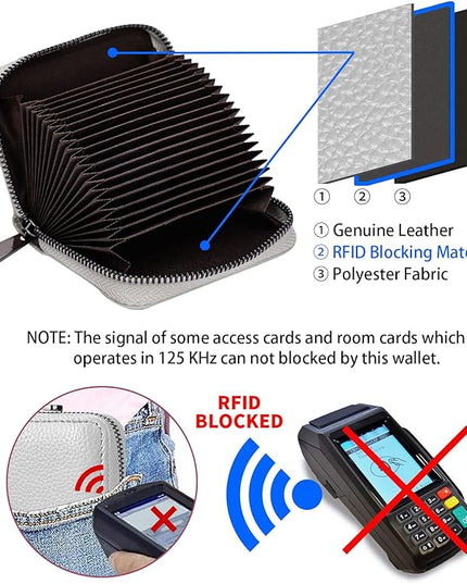 Linno RFID 20 Slots Credit Card Holder Genuine Leather Small Wallet for Women or Men with Zipper