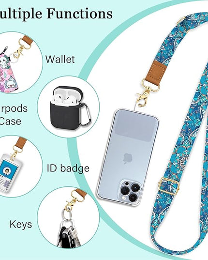 Phone Lanyard Crossbody Wrist Strap, Boho Bohemain Cell Phone Lanyards for Around the Neck Wristlet Shoulder, Adjustable Strap for Car Keys Keychain Wallet ID Badge