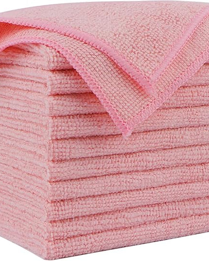 AIDEA Microfiber Cleaning Cloth Pink 10PK, Microfiber Towels for Cars, Premium Car Cloths, Dusting Cloth Lint Free Cleaning Rags for SUVs, House, Kitchen, Window, Workshops,12×12"