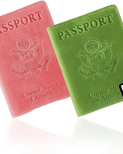 Ciana RFID Passport Holder for Travel – PU Leather Passport Cover and Card Holder for Men & Women – Slim Passport Holder with Card Protector Slot, Travel Must Haves (Pink - Lime Green)