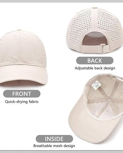 Xinveen Quick Dry Baseball Cap Curved Brim Snapback Hat Laser Cut Mesh Ball Cap Golf Ball Cap for Men Women
