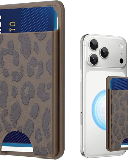 Stronger Magnetic Card Slot Wallet for iPhone 17/16/15/14/13/12 Series (Not for 13/12 Mini), Cheetah Leopard Pattern Hard Card Holder Fit 3 Cards Compatible with Magsafe Accessories, Brown