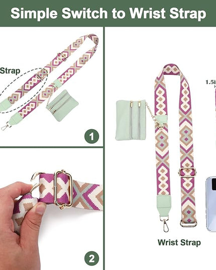 XANGNIER Clip and Go Strap for Phone with Wallet Crossbody, Phone Strap with Zippered Wallet, Adjustable Anti Theft Cellphone Lanyard for Women, Cellphone Chain Accessories Green