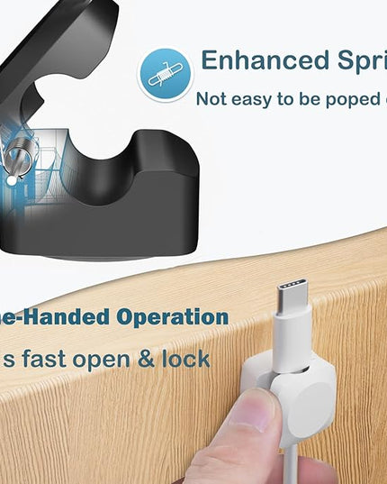 8 Pack Cord Organizer Holder, Rotatable Cable Clips, Spring Cord Holder for Nightstand Adhesive Cable Organizer, Cable Management Clips Charging Cord Organizer for Desk Office Car Wall