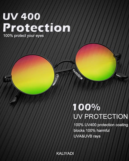 KALIYADI Round Polarized Sunglasses for Men Women Retro Metal Hippie Circle Style Sun Glasses UV Protection