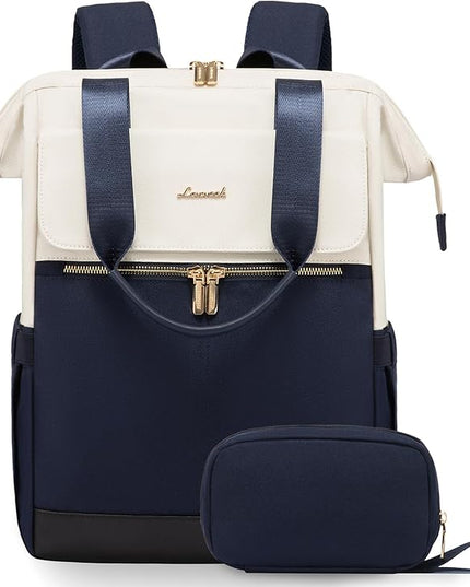 LOVEVOOK Laptop Backpack for Women, 15.6 Inch Work Laptop Bag with USB Port, Fashion Teacher Nurse Backpack Purse, Waterproof Travel Computer Backpack with Organizer Bag, 2PCS, Beige-Blue