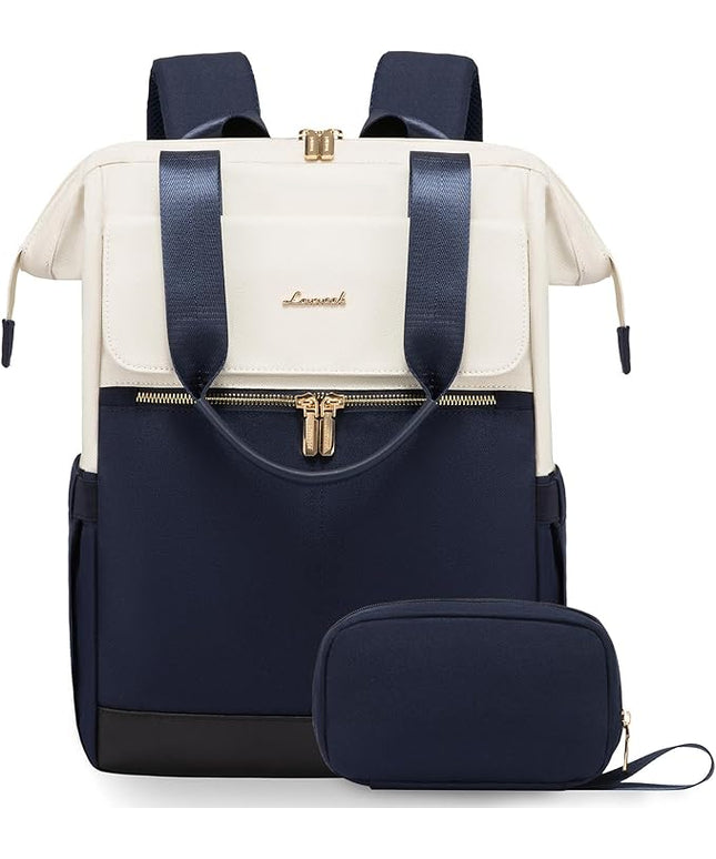 LOVEVOOK Laptop Backpack for Women, 15.6 Inch Work Laptop Bag with USB Port, Fashion Teacher Nurse Backpack Purse, Waterproof Travel Computer Backpack with Organizer Bag, 2PCS, Beige-Blue