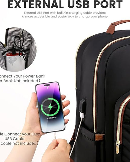 LOVEVOOK Laptop Backpack for Women 15.6 inch,Cute Womens Travel Backpack Purse,Professional Laptop Computer Bag,Waterproof Work Business College Teacher Bag Carry on Backpack with USB Port,Black Brown