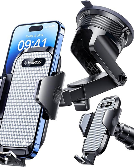 VANMASS [True Military-Grade] Car Phone Holder [Best Suction & Clip] Cell Phone Mount for Dashboard Windshield Vent Truck Cradle Dash Stand for iPhone 15 Pro Max 14 13 12 Android, White