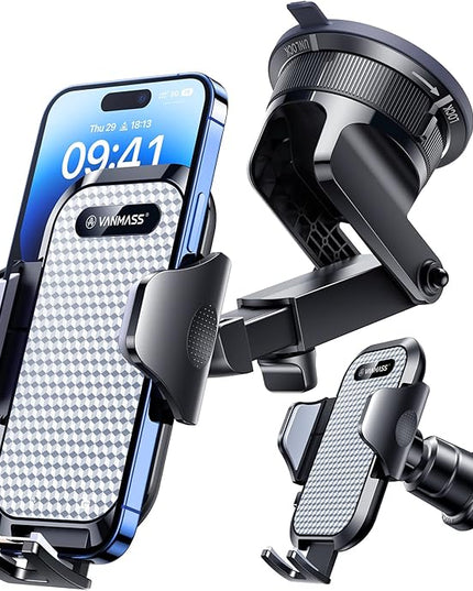 VANMASS [True Military-Grade] Car Phone Holder [Best Suction & Clip] Cell Phone Mount for Dashboard Windshield Vent Truck Cradle Dash Stand for iPhone 15 Pro Max 14 13 12 Android, White