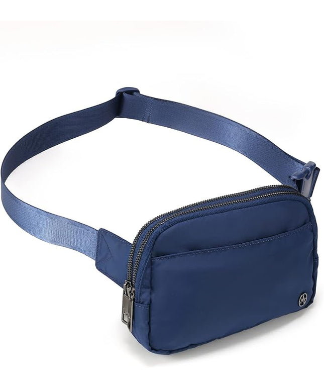 Pander Everywhere Belt Bag for Women, 5 Zipper Pockets Nylon Crossbody Fanny Pack Purse (Blue Perennial)