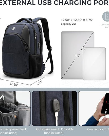 Swissdigital Design Travel Laptop Backpack, Laptops Backpack with USB Charging Port for Men Women Fits 16 Inch Notebook, Black | SD1670-01