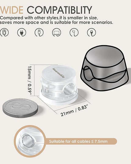 9 Pack Spring Cord Organizer Cable Clips [Locking Cable Rotatable], 2025 Latest Nearockle Phone Charging Cord Holder Cable Management for Car, Nightstand, Office Desk Accessories (Clear)