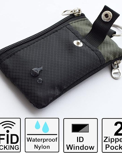 Minimalist RFID Blocking Small Wallet with ID Window,WaterResistant Zip Id Case Wallet with Lanyard Keychain for Cards,Cash,Travel,Women,Men