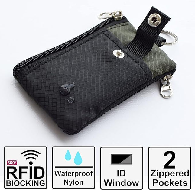 Minimalist RFID Blocking Small Wallet with ID Window,WaterResistant Zip Id Case Wallet with Lanyard Keychain for Cards,Cash,Travel,Women,Men