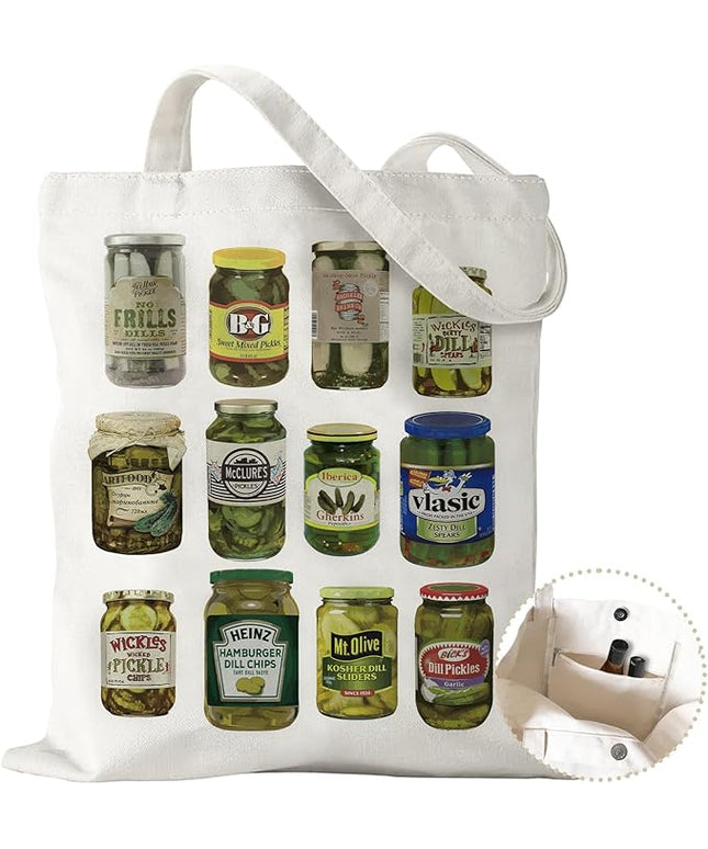 Aesthetic Canvas Tote Bag with Zipper Pockets & Snaps for Women,Reusable Shopping Grocery Bags Gifts -Work, Gym