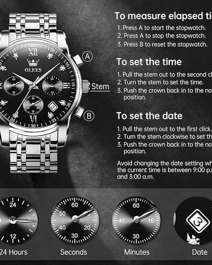 OLEVS Men's Luxury Watch Waterproof Luminous Easy Read Chronograph Watches Full Gold/White Dail/Black Face with Calendar Wristwatch