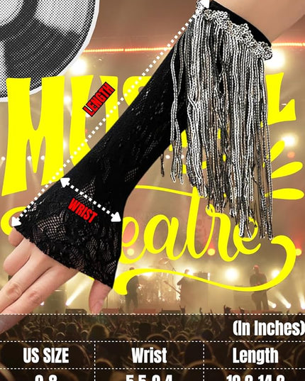 Sequin Fringe Gloves,Fingerless Lace Arm Sleeves For Women,Sparkly Rave Party Costume Fits US 0-8