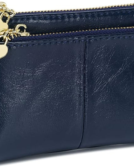 ZOOEASS Women PU Leather Zip Mini Coin Purse With Key Ring Triple Zipper Card Holder Wallet (Navy)